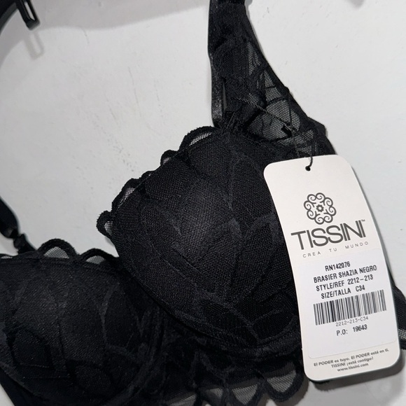 Tissini bra black scalloped NEW 34c underwire‎ structured very light padding - Picture 2 of 4